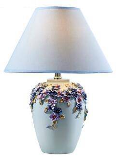 Lampe de chevet moderne à fleurs et abat-jour en tissu (plusieurs couleurs)