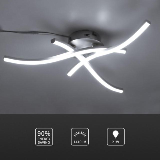 Plafonnier design LED avec 3 barres courbées en métal Teylor Yuna Dessin - Une Présence Décorative Affirmée