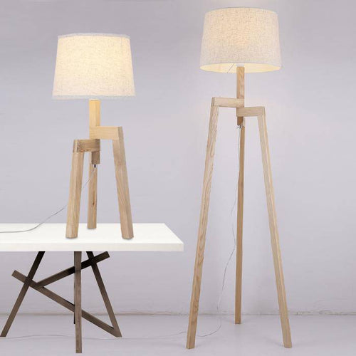 Abat-jour — En bois Modern Wood sur 3 pieds avec abat-jour en tissu