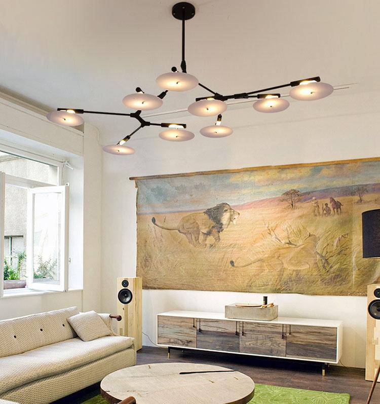 Lustre — Design LED à branches dorées ou noires et cercles Style