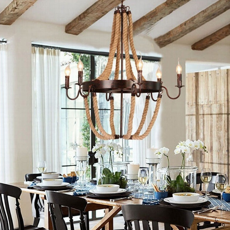 Lustre — Vintage avec des cordes et fausses bougies Vechy