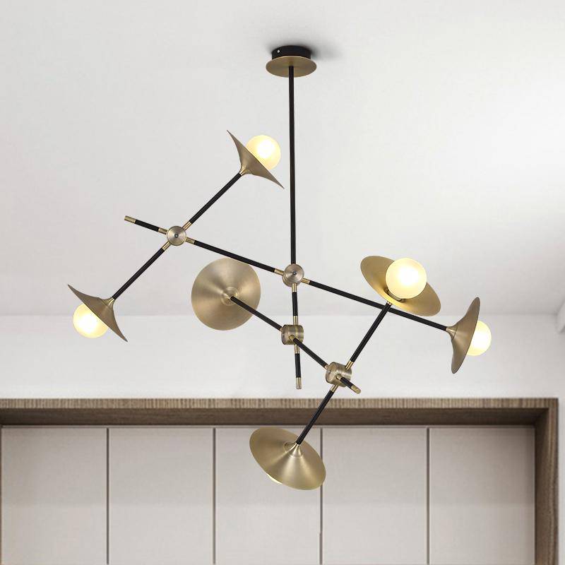 Lustre — Design à LED avec branches articulées et lampes dorées Modern