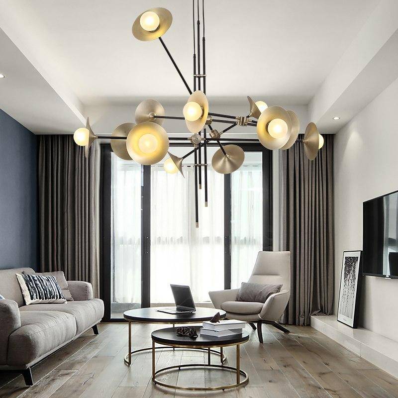 Lustre — Design à LED avec branches articulées et lampes dorées Modern