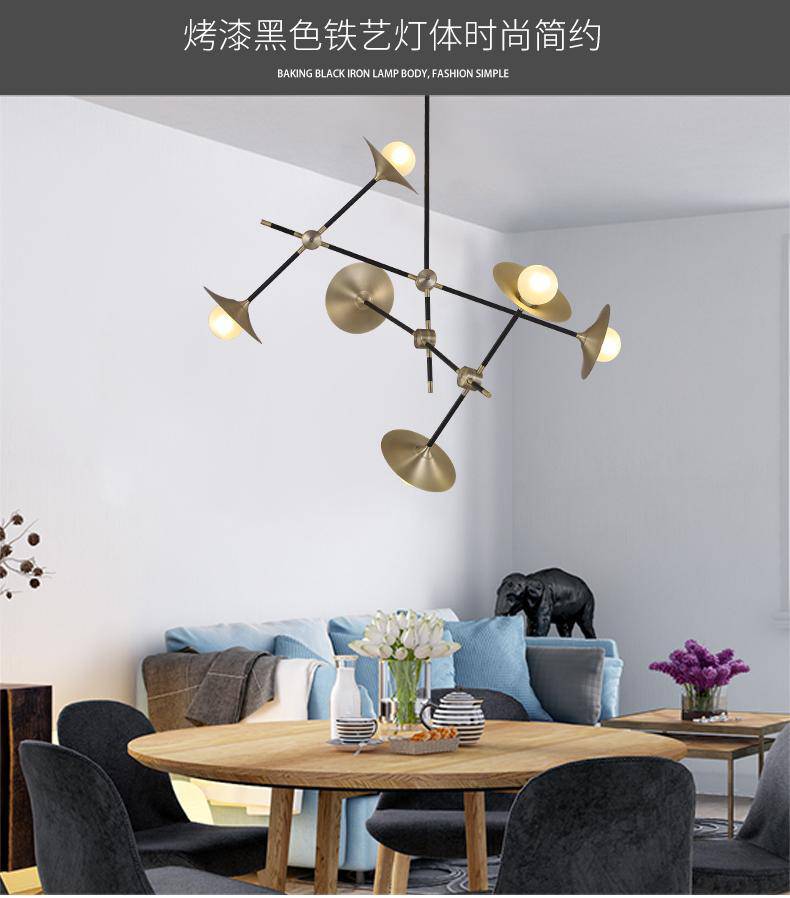 Lustre — Design à LED avec branches articulées et lampes dorées Modern