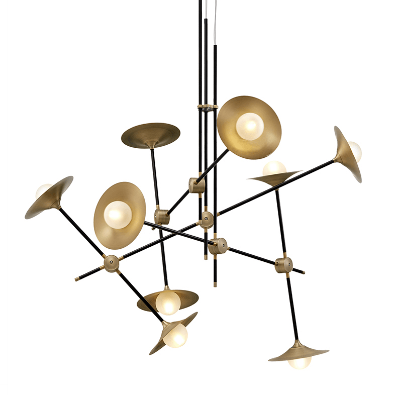 Lustre — Design à LED avec branches articulées et lampes dorées Modern