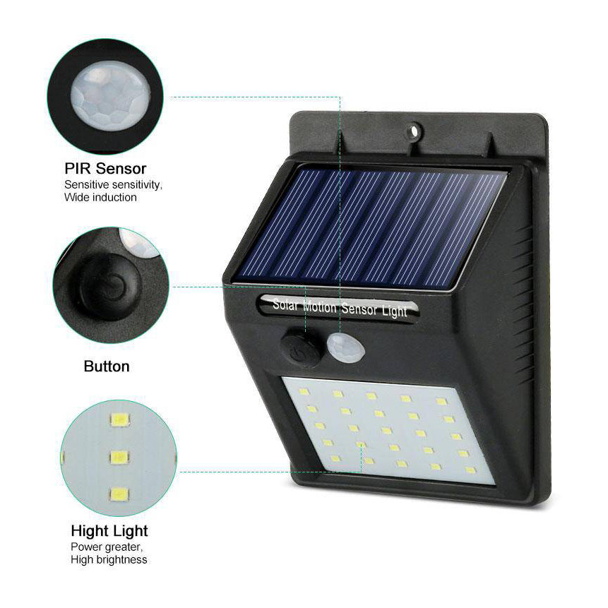 Applique murale — Extérieur LED solaire noir