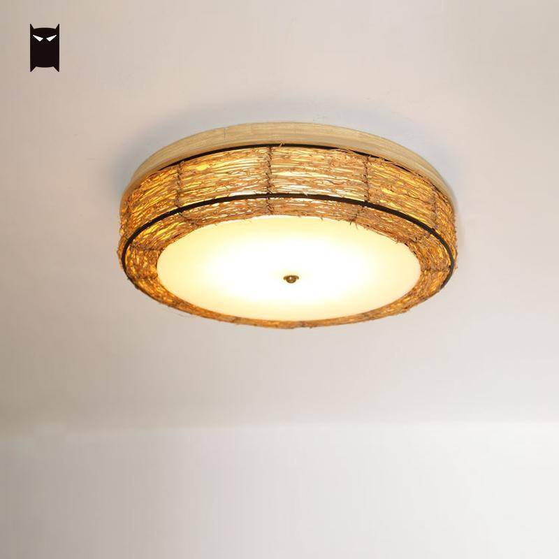 Plafonnier — LED rond en osier Rattan