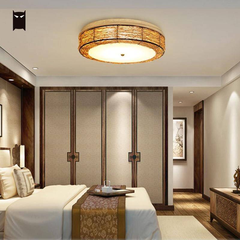 Plafonnier — LED rond en osier Rattan