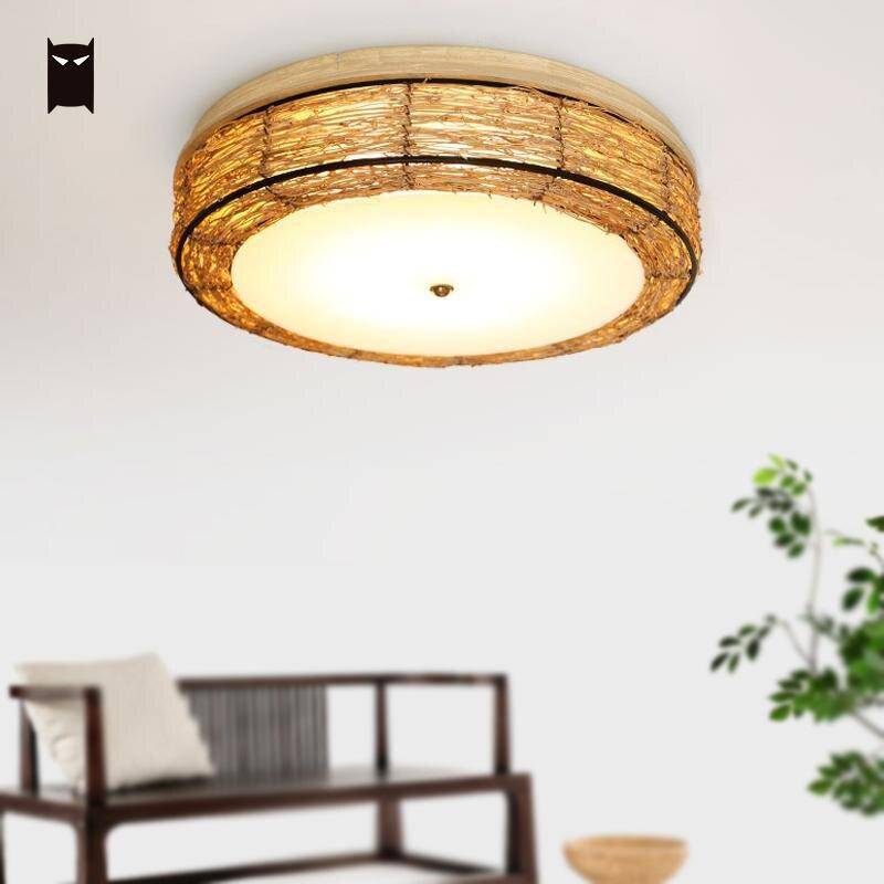 Plafonnier — LED rond en osier Rattan