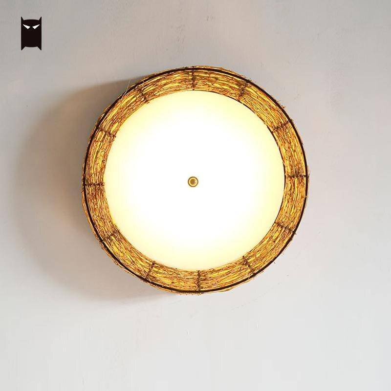Plafonnier — LED rond en osier Rattan