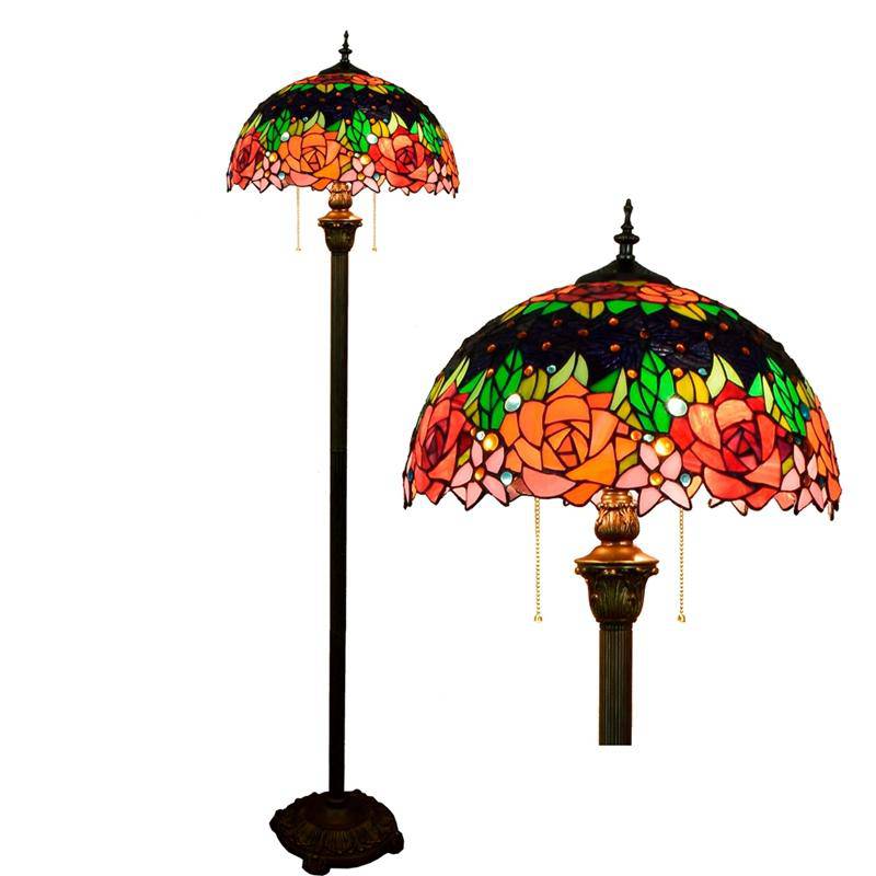 Lampadaire tiffany avec abat-jour en verre vitrail vert Glaze Lucine Concerto - Une Note Singulière dans le Décor