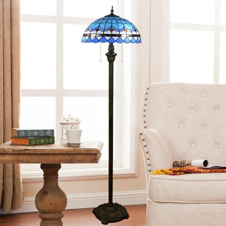 Lampadaire — Tiffany en verre vitrail bleu Mediterranean