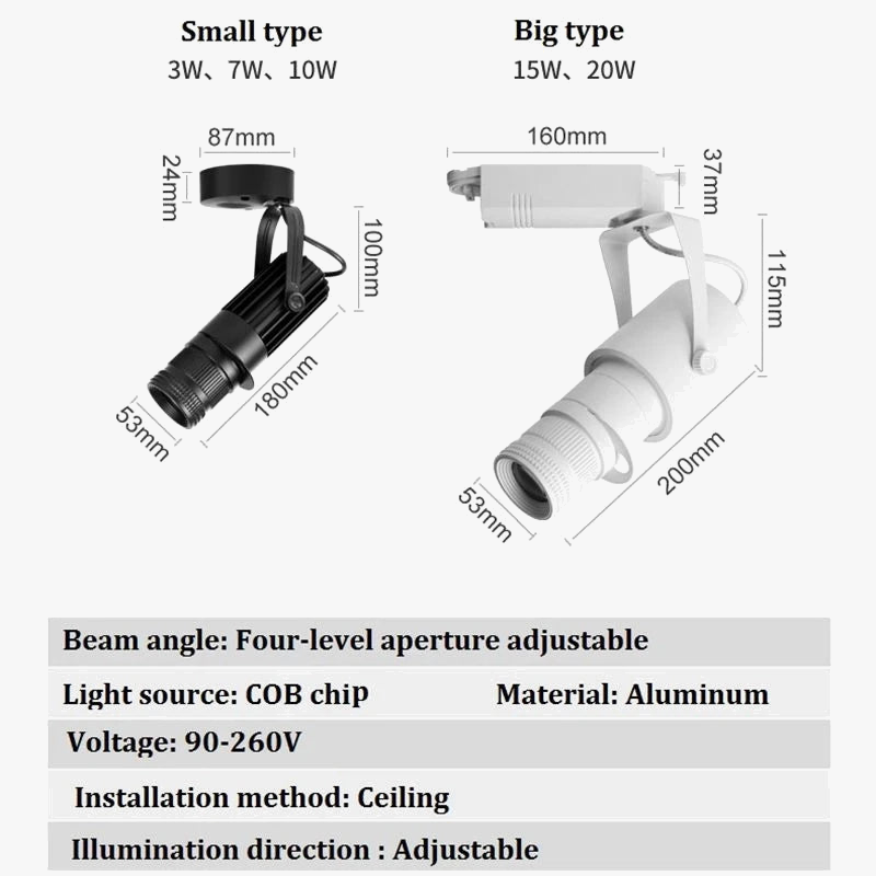 Luminaire — Projecteur LED sur rail à mise au point réglable pour éclairage d'ambiance