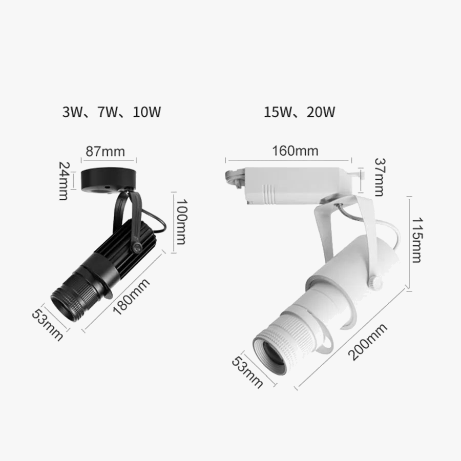 Luminaire — Projecteur sur rail LED avec mise au point réglable pour éclairage intérieur
