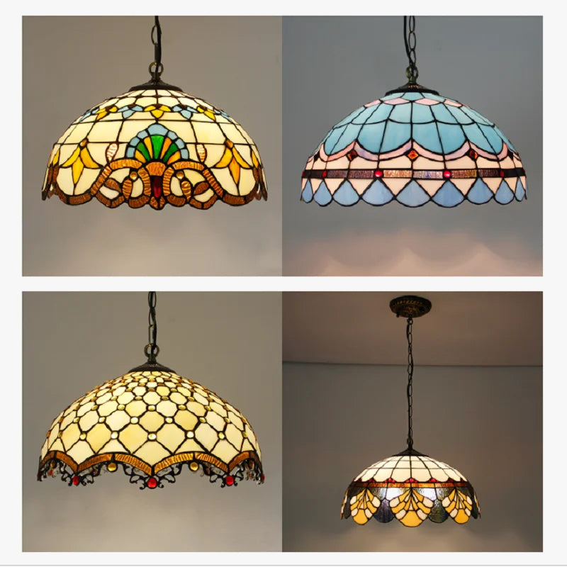 Suspension — Rétro Tiffany Suspension Lumières suspension lustre salon baroque perle design Vitrail luxe 16 "mer bleu marron L