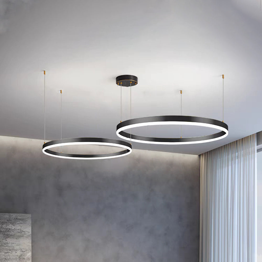 Remi Suspension Anneau Moderne Métal Salon - Cadre noir - 40 60 cm 2 Anneaux - Blanc froid Sans télécommande