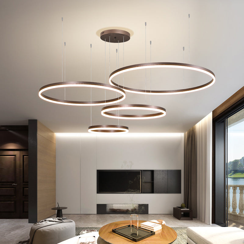 Remi Suspension Anneau Moderne Métal Salon - Café Cadre - 20 40 60 80 cm 4 Anneaux - Blanc froid Sans télécommande