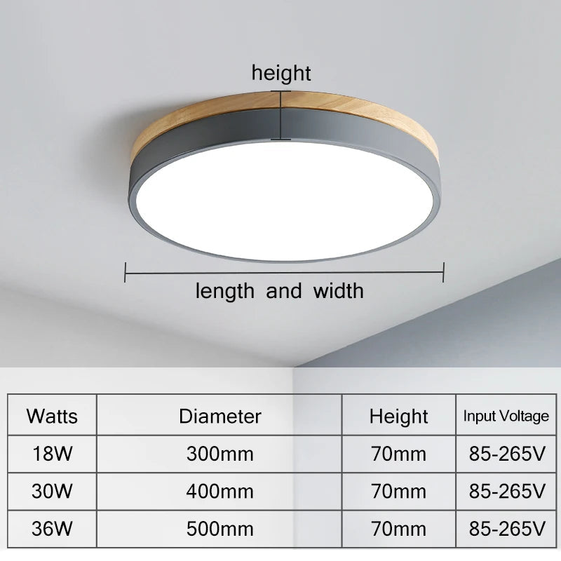 Plafonnier — Rond 7 couleurs nordique LED plafonniers pour salon chambre plafonniers en bois 3 lumières couleur réglable couloir balcon