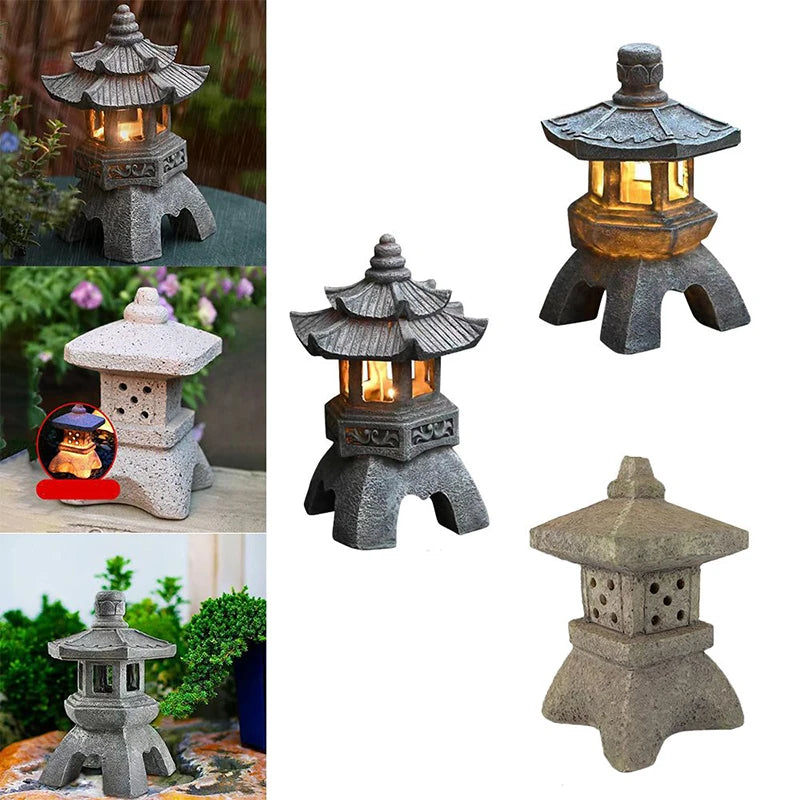 sculpture de jardin lampe solaire en résine design japonais étanche