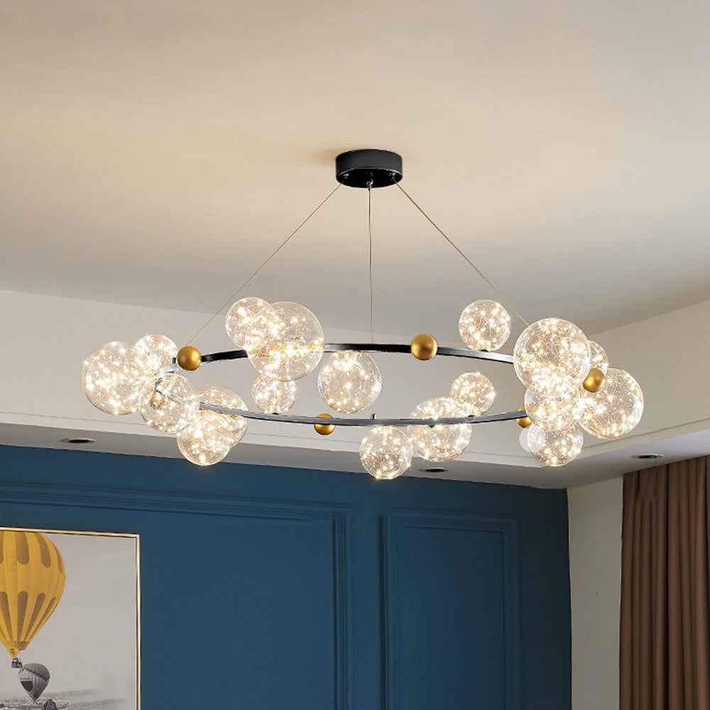 Valentina Suspension Boule Moderne, Métal/Verre, Doré/Noir, Salon - Neutralighting