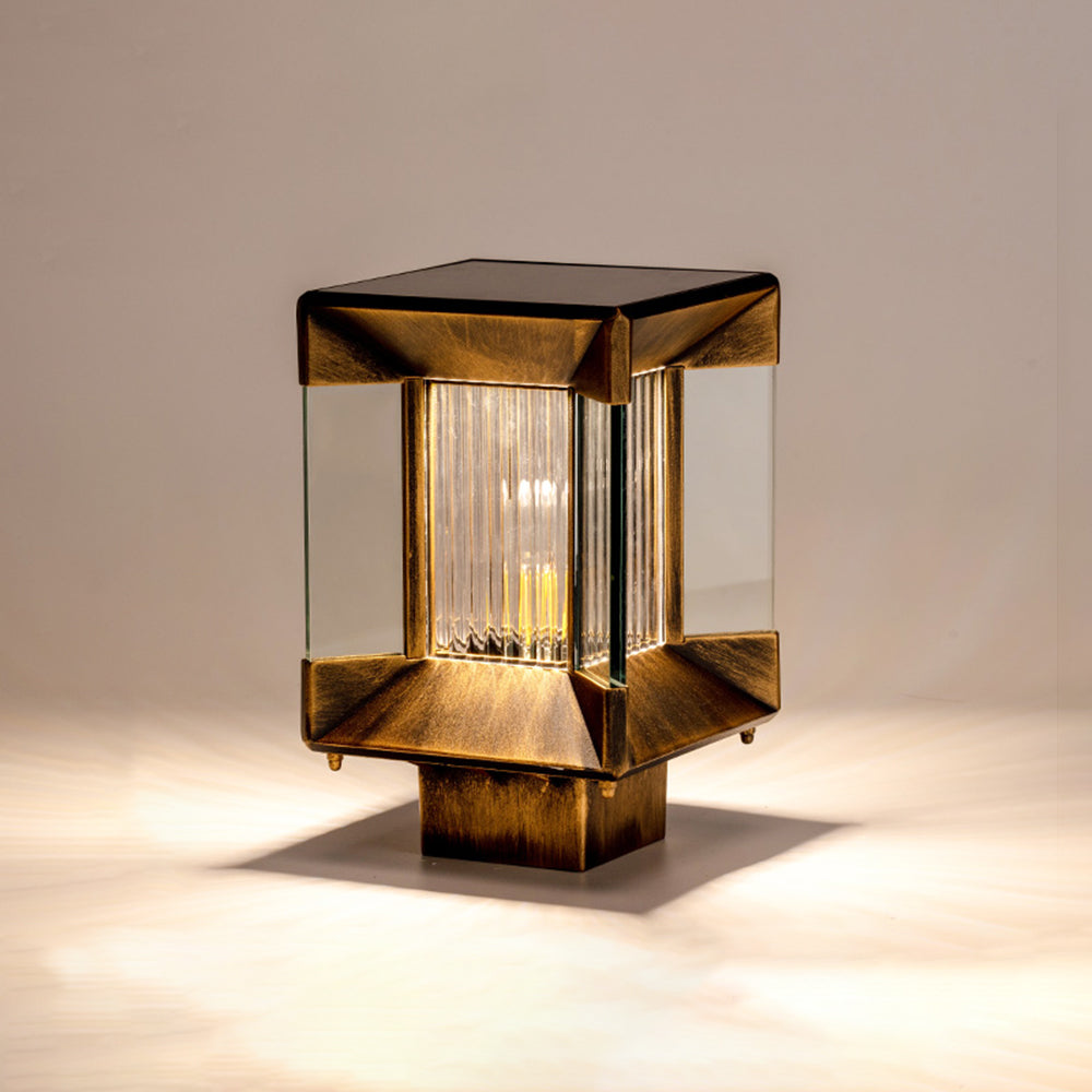 Ray Lampe de Poteau Rectangulaire Moderne, Métal/Verre, Noir/Or, Balcon - Neutralighting