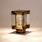 Ray Lampe de Poteau Rectangulaire Moderne, Métal/Verre, Noir/Or, Balcon - Neutralighting