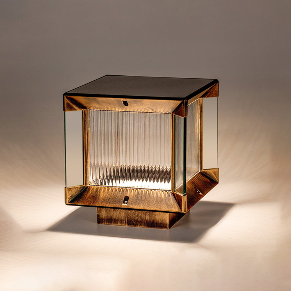 Ray Lampe de Poteau Rectangulaire Moderne, Métal/Verre, Noir/Or, Balcon - Neutralighting