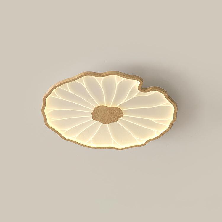Solara Plafonnier Feuille de Lotus - Diam. 40 cm x hauteur 4 cm - Finition grain de bois nature hydrographique - Lumière chaude