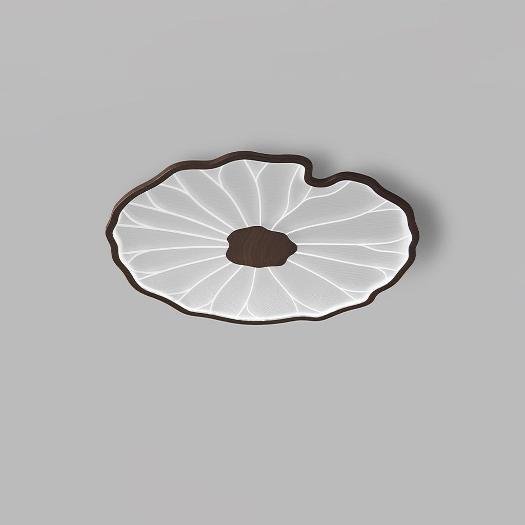 Solara Plafonnier Feuille de Lotus - Diam. 40 cm x hauteur 4 cm - Finition hydrographique en grain de bois de noyer - Lumière chaude