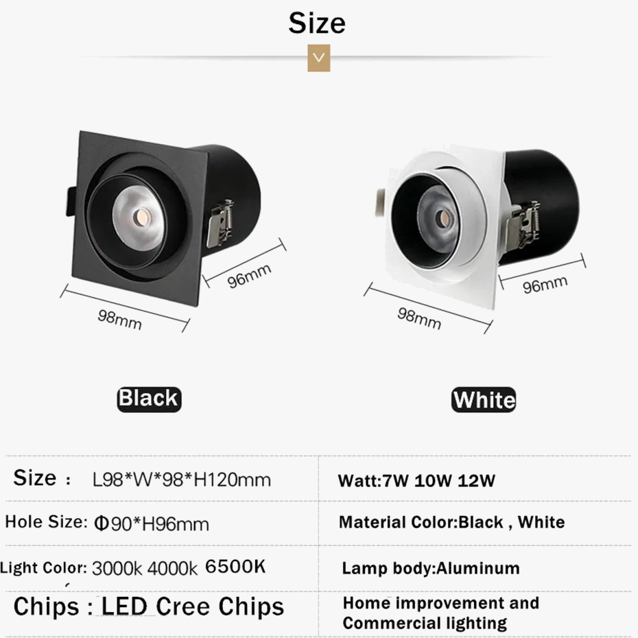 Spot encastré led carré télescopique rotation flexible pour maison Élisa Balade - Géométrie & Élégance Visuelle