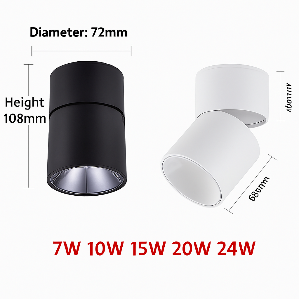 Spot — LED dimmable anti-éblouissement pliant rotatif en surface