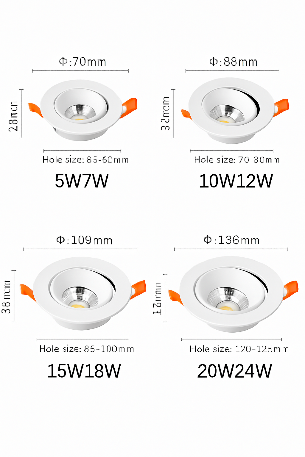 Plafonnier — LED Downlight encastré plafonnier 7W12W18W24W Dimmable blanc noir intérieur LED Spot lumière 360 ° réglable pour salon