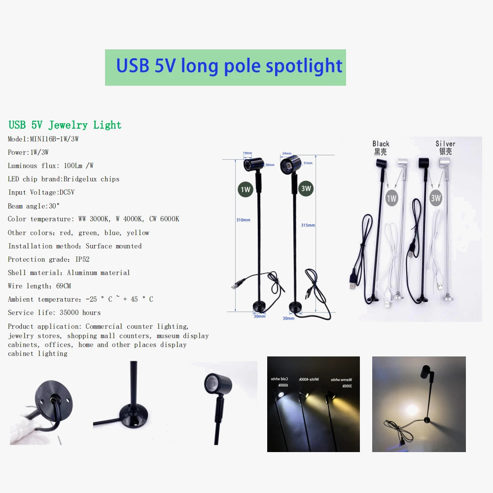 Spot led rotatif à montage en surface pour vitrine terrarium et bijoux Philémon Clarté en Aluminium - Une Présence Décorative Affirmée