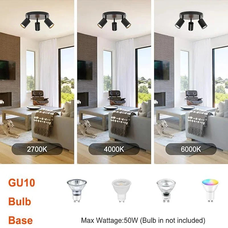 Spot — LED sur rail gu10 à 3 têtes pour éclairage intérieur
