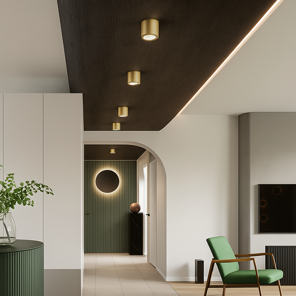Spot moderne LED cylindrique en métal doré Tarm Juliette Auréole - Des Reflets pour Souligner le Décor