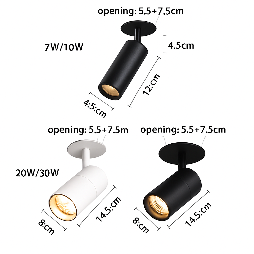 Spot — Plafond à LED tube directionnel blanc ou noir
