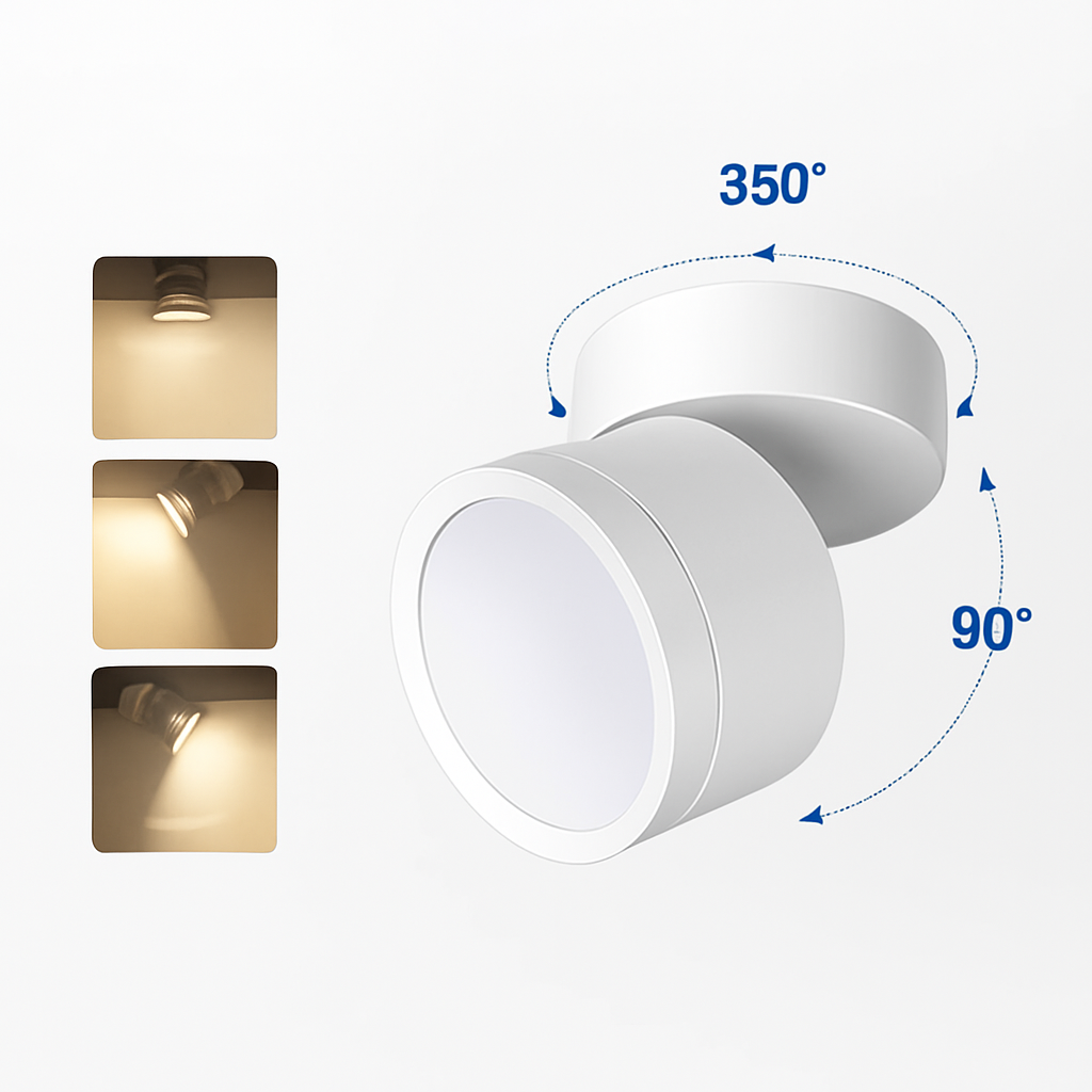 Spot LED tubulaire de plafond en saillie orientable à angle réglable 7W 9W 12W 15W pour intérieur 220V 110V Juliette Dessin en Aluminium - Simplicité & Caractère au Quotidien