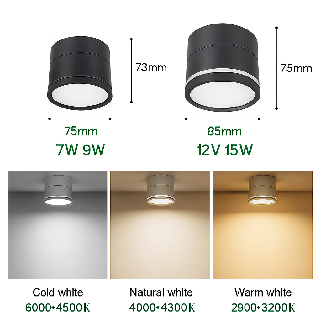 Spot LED tubulaire de plafond en saillie orientable à angle réglable 7W 9W 12W 15W pour intérieur 220V 110V Juliette Dessin en Aluminium - Simplicité & Caractère au Quotidien