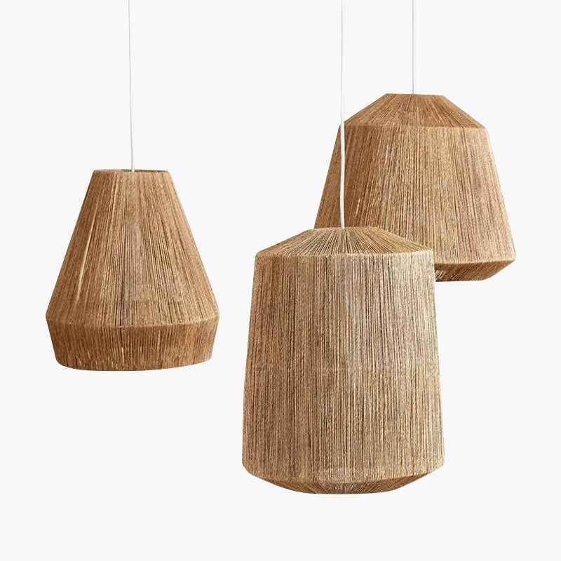 Suspension Wabi-sabi Estelle Brume en Corde Tressée et Rotin