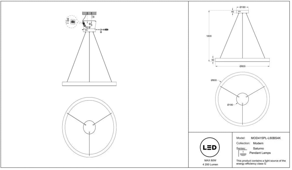 Suspension Luminaire | SATURNO (Anneau Doré)