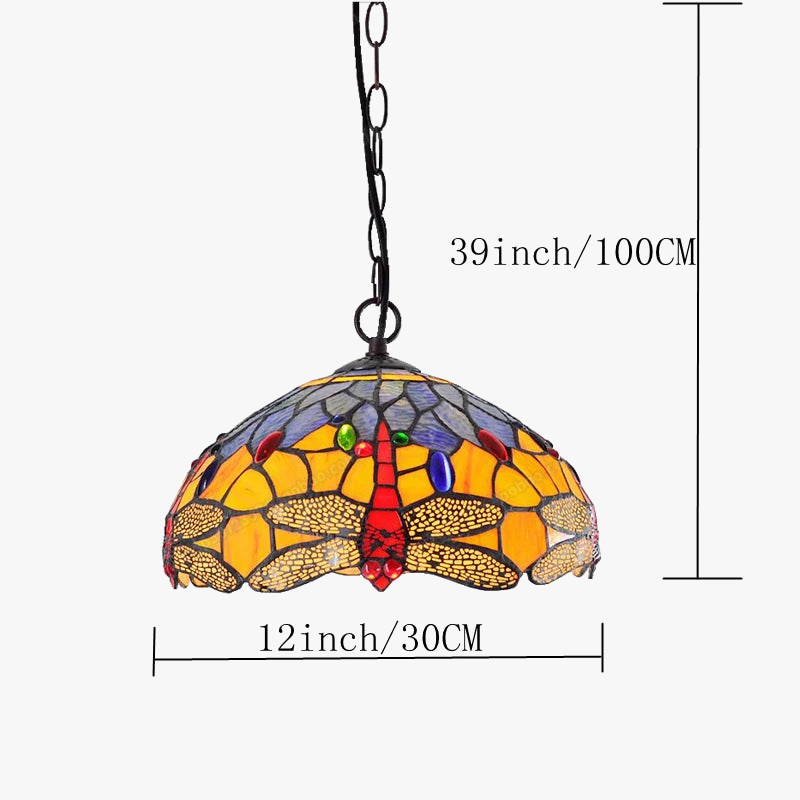 Suspension libellule style européen éclairage vintage vitrail tiffany Maël Passage en Verre - Reflets Subtils & Décor Raffiné