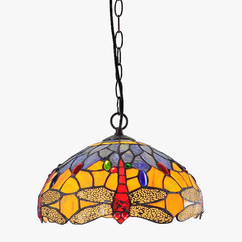 Suspension libellule style européen éclairage vintage vitrail tiffany Maël Passage en Verre - Reflets Subtils & Décor Raffiné