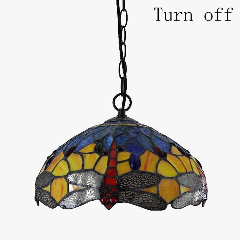 Suspension libellule style européen éclairage vintage vitrail tiffany Maël Passage en Verre - Reflets Subtils & Décor Raffiné