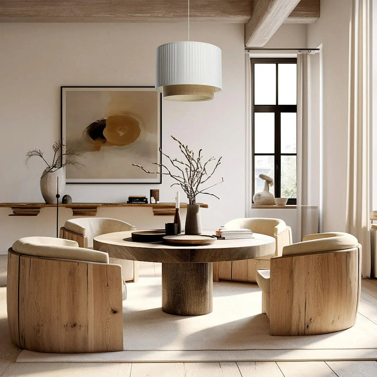 Suspension Luminaire | DUO LAMI LINE (Blanc/Beige/Ecru)