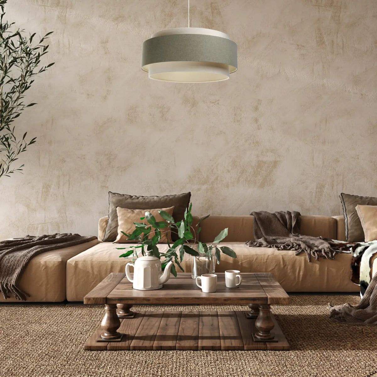 Suspension Luminaire | DOBLO BOHO ELEGANT (Gris Vert/ Ecru/ Blanc Crème)