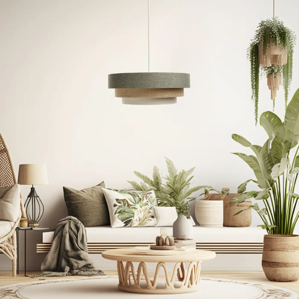 Suspension Luminaire | TRINITI BOHO ELEGANT (Vert Gris/Crème/Beige)