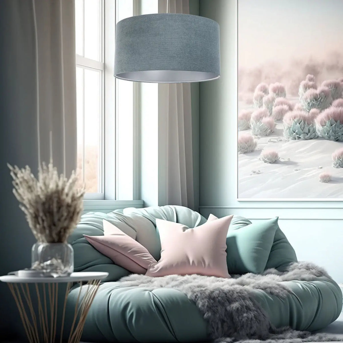 Suspension Luminaire | GLAMOUR STRUCTURAL VELOUR (Bleu Gris/Argent)