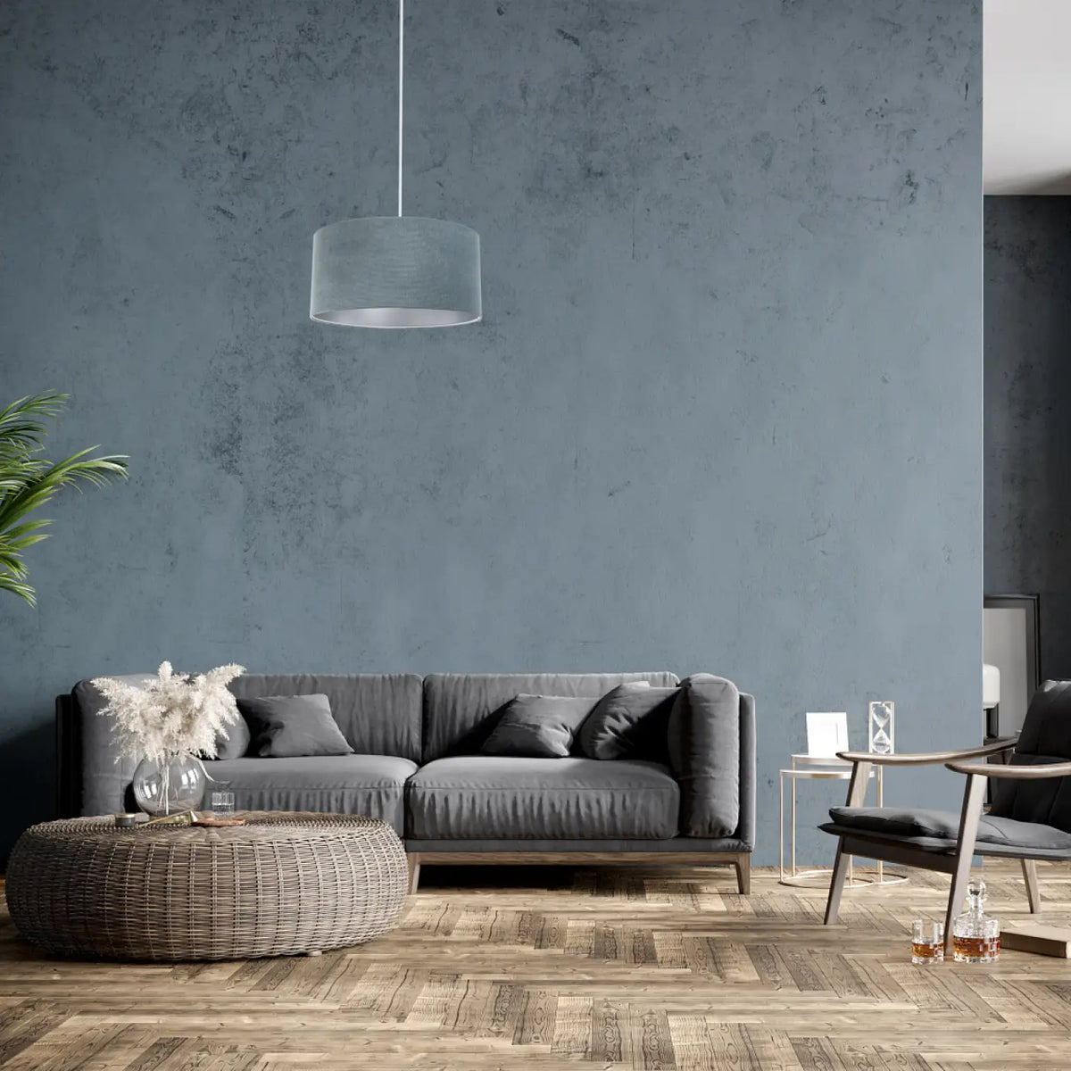 Suspension Luminaire | GLAMOUR STRUCTURAL VELOUR (Bleu Gris/Argent)