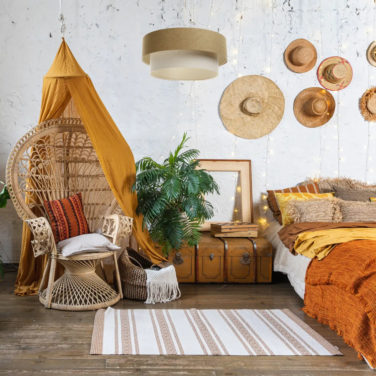 Suspension Luminaire | DUO BOHO ELEGANT (Moutarde/Crème/Ecru)