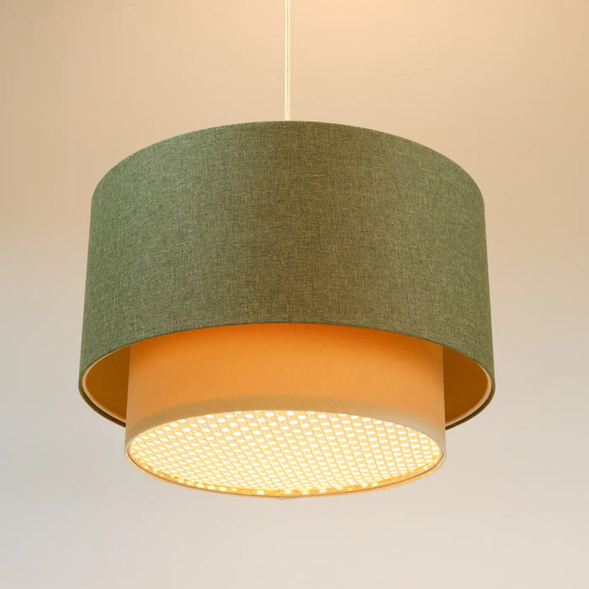 Suspension Luminaire | DUO RATTAN (Vert Gris/Crème/Ecru)